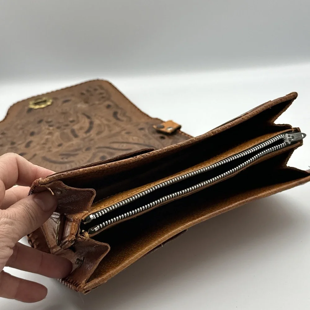 Handmade‎ Rawhide Leather Reversible Purse Handbag Floral Western Style